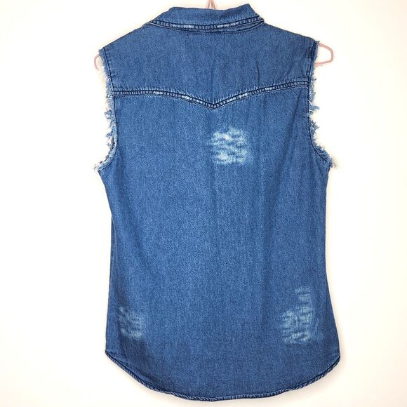Miley Cyrus Denim Vest Distressed Sz. S Grunge Frayed Med. Wash Sleeveless - Picture 5 of 7
